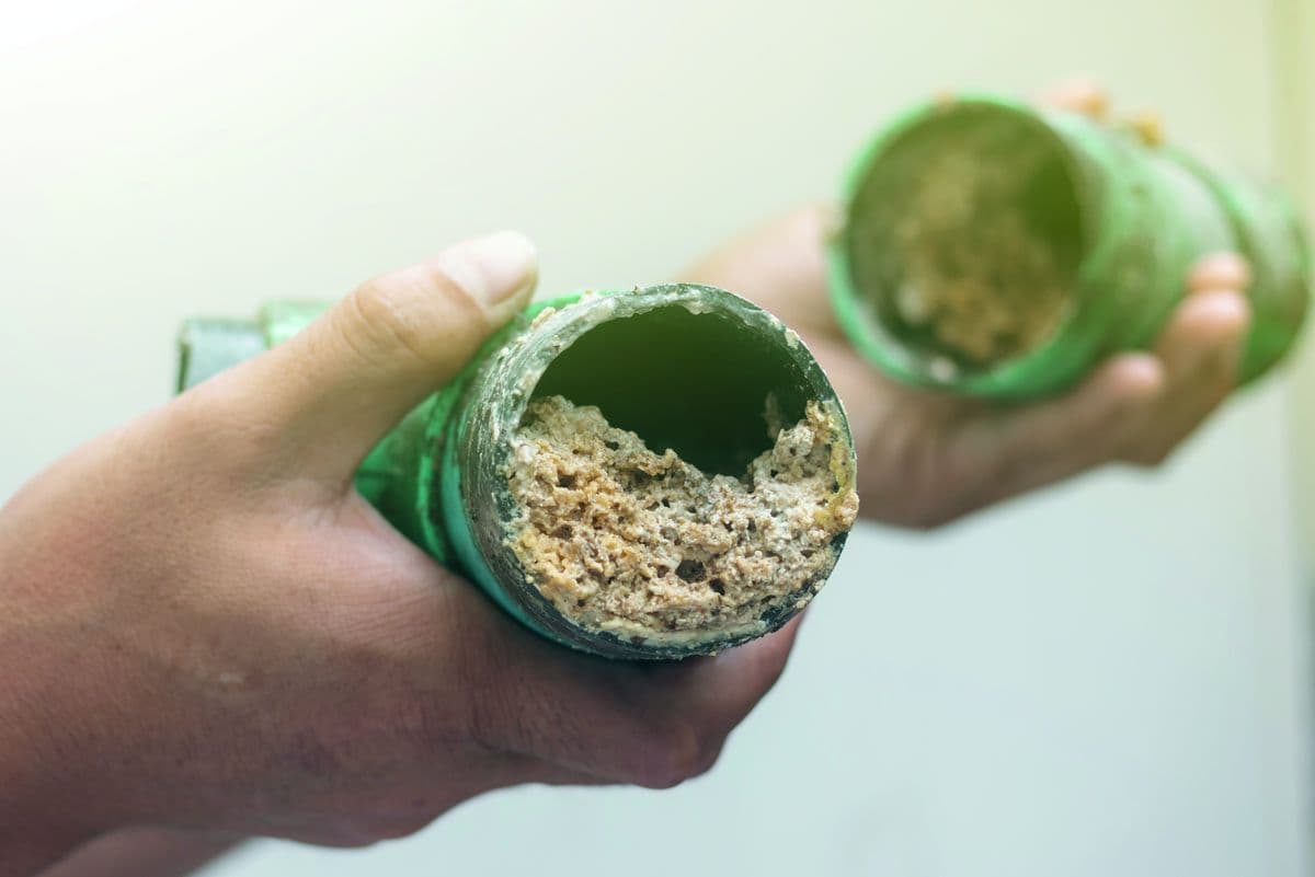 Cross-section of pipework restricted by heavy scale build-up